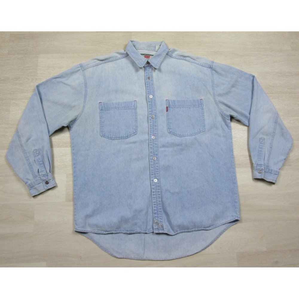 Vintage 90s Levi's Denim Shirt Men's (L) Light Wash Metal Buttons Western Grunge